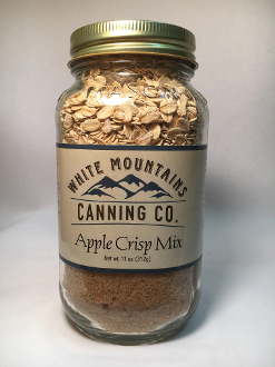 A jar of apple crisp mix is shown.
