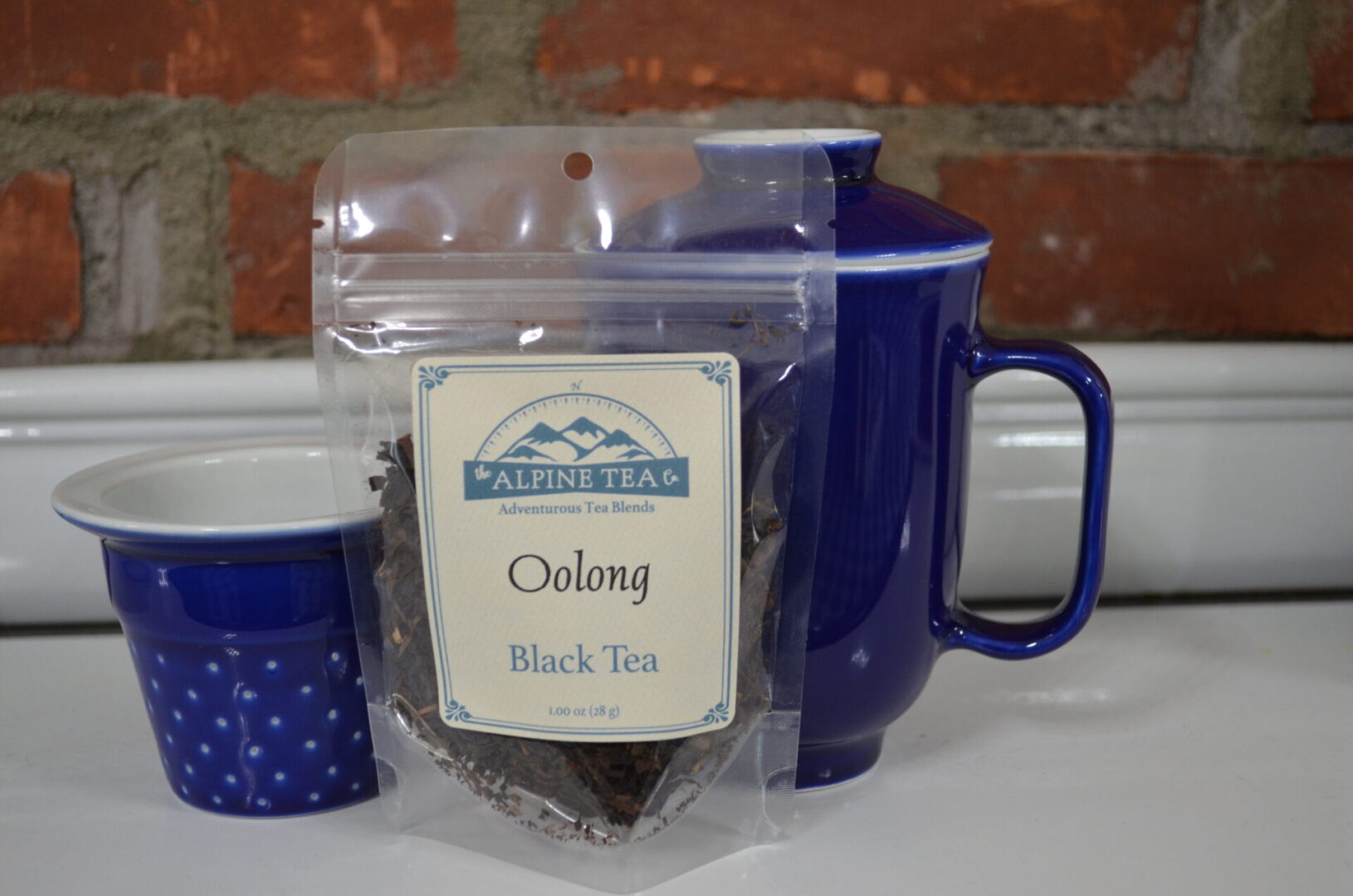 A bag of oolong tea sitting on top of a counter.